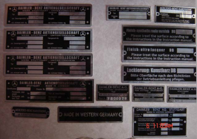 Reproduction chassis type plates for all MercedesBenz Ponton models