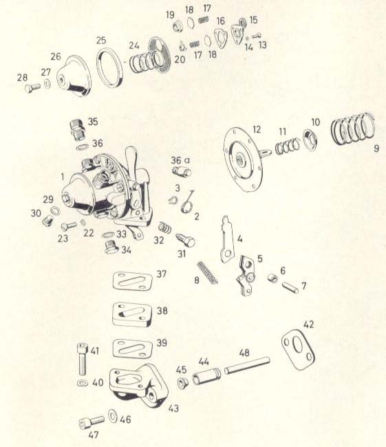 Illustrated parts diagram for MercedesBenz Type W180 220S Ponton fuel pump 